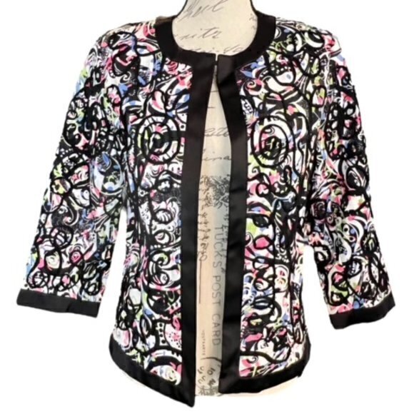 Trenz by‎ Theresa Renz Jacket Blazer Small Lined 3/4 Sleeve Embellish Career EUC - Picture 9 of 14